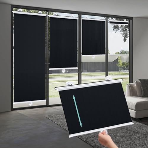 Store Enrouleur Occultant À Ventouse, Tissus Isolants Rétractables À Ressorts, Stores Portables Multifonctionnels, 45/50/58/68/75/80cm, Rideaux D'intimité,Black-80x110cm/31x43in