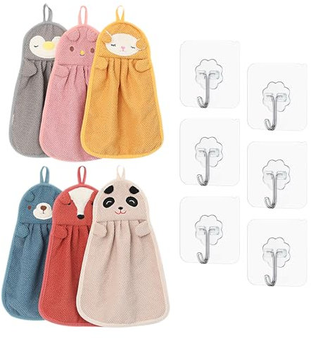 ZBHDEYG 6 Stück Tiertaschentücher, 6 Stück Haken, Kinderhandtücher für Mädchen, Bunte Gästehandtücher, kleine Handtücher, Kindergesichtshandtücher, Hasen-Küchenhandtücher