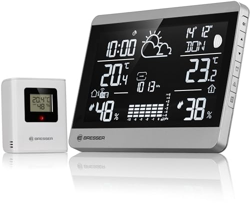 Bresser ClimateTemp NDH-NEO Wireless Weather Station with Outdoor Sensor, Temperature and Humidity Display, Weather Forecast, Frost Warning, Landscape Format, Silver/Black