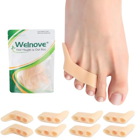 Welnove Gel Pinky Toe Separators - 8 Pack Pinky Toe Spacers, Bunion Cushions Pads for Women＆Men, Silicone Little Toe Protectors for Preventing Rubbing & Relieve Pressure - FSA/HSA Eligible (Beige)