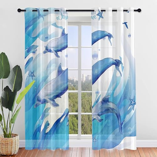 ENEN Vorhänge Wohnzimmer, 2er Set Gardinen mit Ösen Halbtransparent Gardinen Wohnzimmer Schlaufenschal für Kleine Fenster Küche Wohnzimmer Landhaus (80x115cm,Delphine)