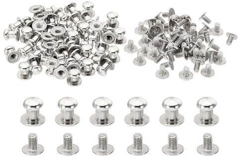 PATIKIL 6 mm Leather Rivets, 50 Sets Round Button Head Studs Metal Screw Studs Posts Chicago Screws Rivet for Clothing Leather Crafts, Silver Tone