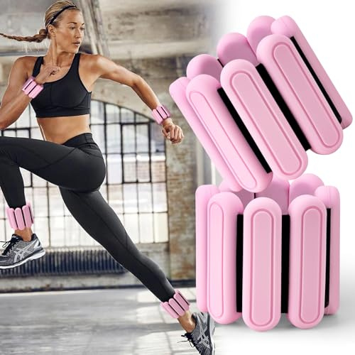 Jueachy Peso Polso Caviglia Donna: Cavigliere Pesi 1kg Set di 2 Braccialetti (0,5KG/1LB per Polsino) Pesi per Braccia Ponderati Regolabili per Esercizi di Camminata Allenamento Pilate Jogging Yoga