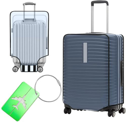 Jeinbuil Koffer Schutzhülle Reise Kofferschutzhülle Blau Transparent Kofferhülle Luggage Cover mit 1 Gepäckanhänger Wiederverwendbar (26 Zoll)