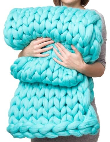 Strickdecke, Grobstrick-Überwurf, Grobstrickdecke, Strickdecke, grauer Überwurf für Sofa, groß, gestrickt, Bettüberwurf, Decken für Betten (Seegrün, 80 x 100 cm)