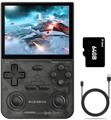K36 Handheld Game Console, Retro Game Console with 3.5in HD Color Screen, 64G TF Card, Built in 16000+ Classic Games, 3500mAh Battery (Black)