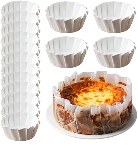 Cupcake-formar, cupcake-pappersmuggar | 50 x basques cake-bakformar – 4/6/8-tums pappersbakformar, dessertunderlägg, pergamentpapper runda för muffins och cupcakes