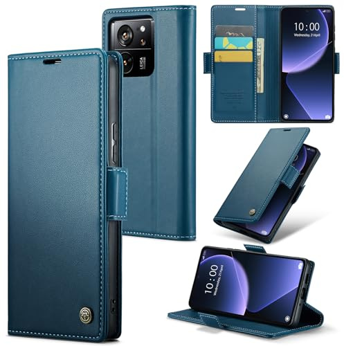Rerzoiro Handyhülle für Xiaomi 13T/13T Pro Hülle, Premium PU Lederhülle Klappbar Flip Case [RFID Blocker] Tasche Magnet Kartenfach Klapphülle Schutzhülle für Xiaomi 13T/13T Pro, Blau