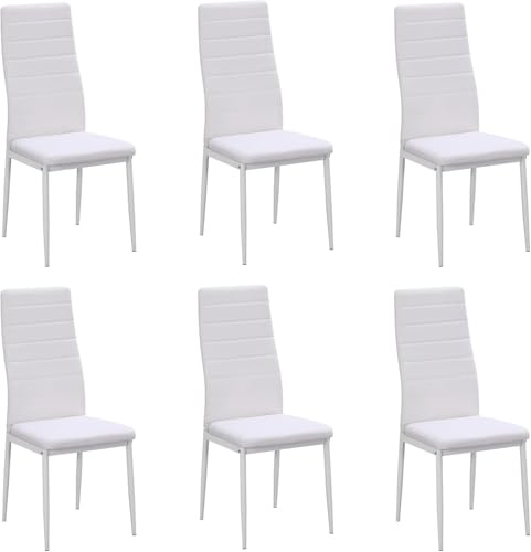 Stanew 588 - Sedia da pranzo, cucina o salotto, 6 pezzi, con gambe in metallo, imbottita, retrò con cuciture bianche, colore: bianco