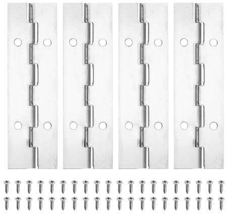 PATIKIL 4x1.2 Inch Piano Hinge,4 Pcs 304 Stainless Steel Continuous Hinge with Holes for Piano Gate Door Wooden Storage Box Cabinet Boat,Silver