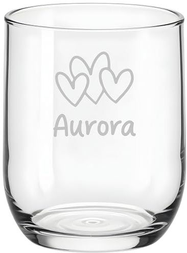 KDO MAGIC Bicchiere d’acqua personalizzati - Bicchiere Personalizzato Inciso con Nome - Calici da acqua - Idea regalo originale per uomo, donna, bambino - compleanno, festa (Modello cuore)