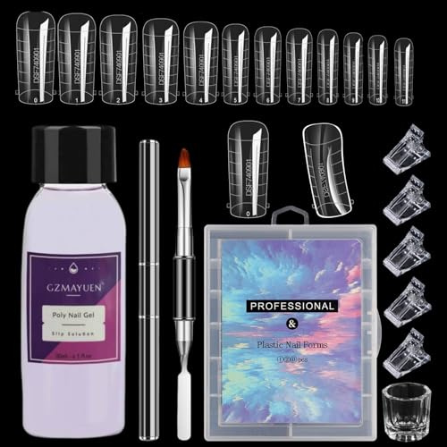 GZMAYUEN Slip Solution Lot de 120 moules à ongles 30 ml Slip Solution 5 pièces Pince à ongles Crystal Cup Pinceau à ongles double extrémité Lime à ongles pour outil Polygel
