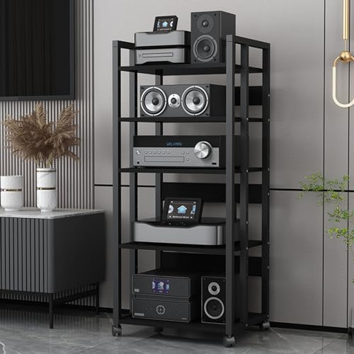 ASumPio Beweglicher Medienständer Mit 5/6 Ebenen, Audio-/Video-Rack, Cd-Player-Ständer, Aufbewahrungsschrank Für Stereokomponenten Mit Höhenverstellbarem Holzregal Für Zuhause/B,B-5 Tier