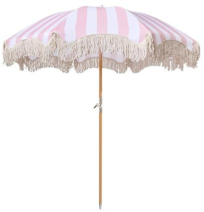 Sonnenschirm für den Außenbereich, 2 m, Boho-Strandschirm mit Fransen, Quastenschirme mit Tragetasche, hochwertiger Faltbarer Terrassenschirm mit Holzstange für den Außenbereich, Urlaub, Gar