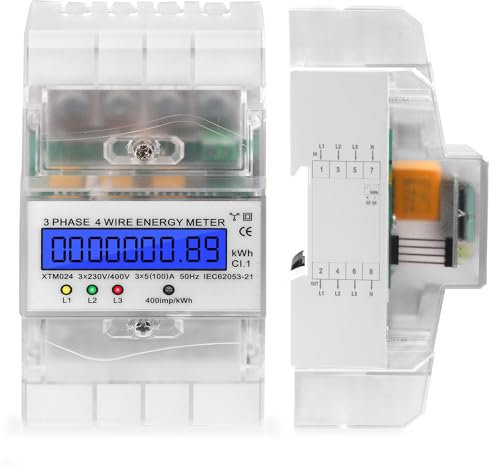 Compteur électrique numérique 3 phases, 4 fils avec LCD, compteur de consommation électrique, compteur triphasé calibré 230/400 V, 5-100 A, montage sur rail chapeau, compteur intermédiaire