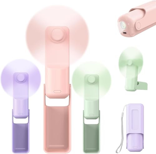 3 ventole portatili portatili 3 in 1, ricaricabili USB-C, durata di funzionamento 10 ore, mini ventilatore con 3 velocità, torcia, cordino, ventilatore personale pieghevole, regalo per donne, uomini,