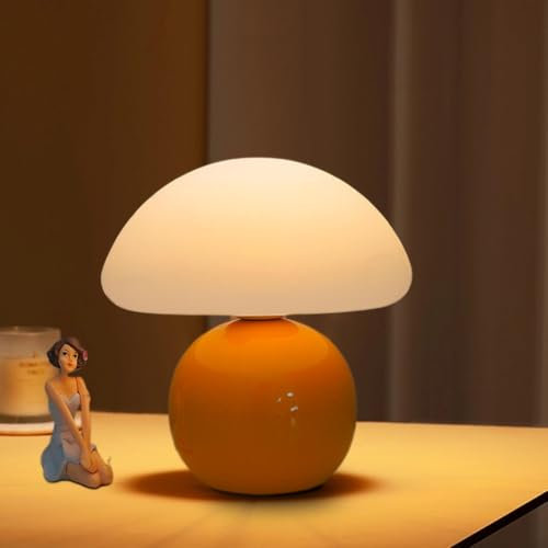 CEWROM Pilz Nachttischlampe Tischlampe, Pilzlampe Mit Kabel, Vintage Mushroom Lamp, Led Dimmbar Tischleuchte Deko Wohnzimmer für Schlafzimmer, süße Nachttischleuchte Seitenlampe (Orange)