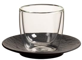 Villeroy & Boch Manufacture Rock Glow Espresso-Set, 2-teilig, Doppelwandiger Becher 60 ml mit Untertasse ø 12 cm, Hitzebeständiges Thermoglas, Borosilikatglas/Premium Porzellan, Schwarz