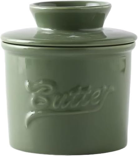 Beurrier français avec couvercle, beurrier français pour comptoir avec ligne d'eau, beurrier français pour comptoir (vert)