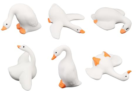 Tinoaly 6pcs Mini Goose Figurines, Tiny Miniature Resin Silly Goose Statue | Small Cute Decorations Office Desk Decor for Car Interior Rearview Mirror Ornaments Accessories