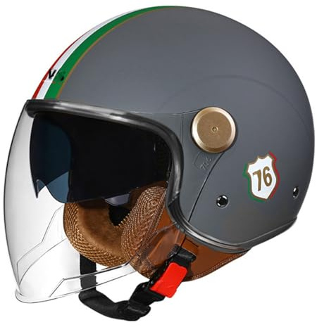 Caschi Vintage Demi-Jet Scodella Caschi Cromwell Jet Ciclomotore Casco Mezzo Casco 3/4 Con Doppia Visiera Casco Aperto Per Uomo E Donna Certificazione DOTECE 47,M:57-58CM