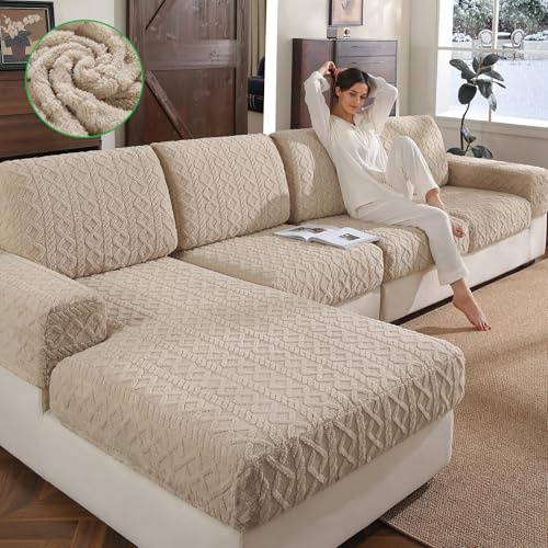 OHSIO Couch Cushion Covers, Super Soft Thicker Fleece Sofa Cover Stretch Sectional Sofa Slipcover Washable Pet Friendly Anti-Slip Stain Resistant Furniture Cover for Home(1 Armrest Cover,Light Brown)