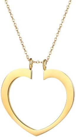 Flongo Herz Ringhalter Halskette für Damen: Gold Edelstahl Kette mit Ringständer Anhänger - Praktisches Geschenk für Krankenschwester Ärztin Ehefrau - 43cm+5cm Verstellbar