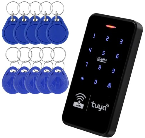 Uoonner WIFI Access Control System Controller, 1000-User, 125kHz/13.56MHz, Waterproof Keypad, WG26/34-bit, 10 RFID Keychains