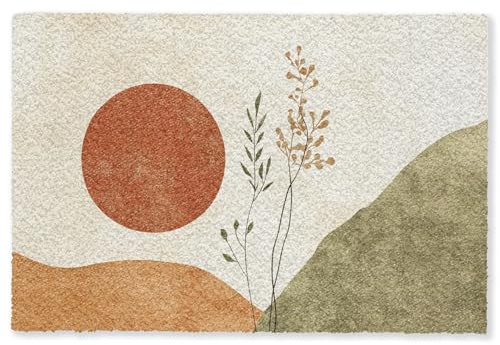 MuchoWow© Fußmatte innen Sauberlaufmatte Fußabstreifer Türvorleger | 60x90 cm - Schmutzfänger Fusmatte Indoor Matten Wohnungstür Schuhabstreifer Sonne - Abstrakt - Zweige - Orange