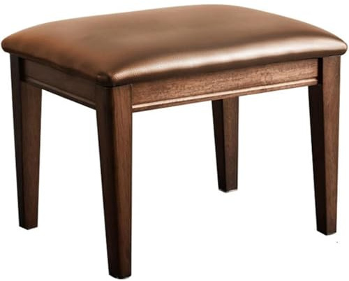 Ottomane aus braunem Leder mit Holzbeinen, rechteckiger Fußhocker für Erwachsene, Couch, Fußstütze, Make-up-Hocker, stilvolle Heimdekoration