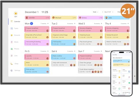 Dragon Touch 21.5 Zoll Digitaler Kalender Wand - 1920 * 1080 FHD Elektronischer Wandkalender Familienplaner mit 32GB Speicher und Wandhalterung, Touchscreen Intelligenter Tischkalender-Schwarz