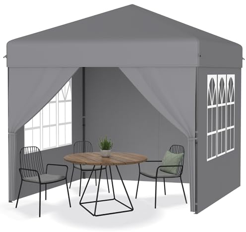YRHome Pavillon Pop-up Pliable 2,5x2,5m, étanche, Stable, Hivernal, avec parois latérales, Hauteur réglable, Protection UV, pour Jardin et fête, avec Sac de Transport - Gris