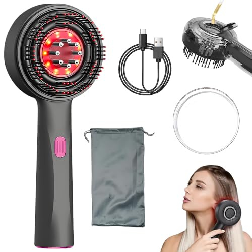 SKJJM Kopfmassagegerät Elektrisch, 3-in-1 kopfhaut Massagebürste mit Rotlicht Serum, 3 Modi Einstellbar, Elektrische Haarbürste mit Haarölspender, 360° Haar Kopfhautpflege für Entspannung