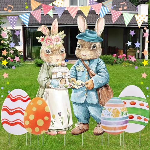 SilverChry Pasqua Giardino Decorazioni Addobbi, Cartelli per Il Cortile di Pasqua, Cartelli da Giardino Pasquale, Segno di Coppia di Conigli, Pasqua Decorazioni per Giardino e Prato