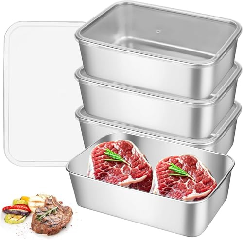 CTDMJ Recipientes herméticos con tapa, 4 unidades, 2000 ml, juego de recipientes de almacenamiento de acero inoxidable, herméticos, recipientes para alimentos, frigorífico, organizador para queso