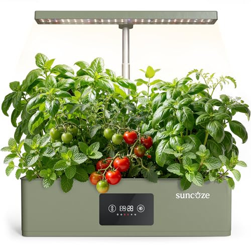 SUNCOZE Potager Hydroponique avec 12 Paniers Smart, Vert | Jardin d'Intérieur 4L avec Lampe LED 24W, Kit Hydroponique avec Minuterie et Réglage de l'Heure, pour Maison et Cuisine