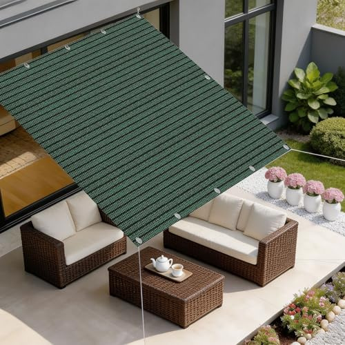 Tenda a Vela Ombreggiante 6 x 8 m Frangisole Anti-Uv Antistrappo Robusta con Occhielli in HDPE Vela Ombreggiante per Esterno per Giardino Esterno Giardino Terrazza, Verde Scuro