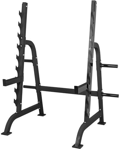 GORILLA SPORTS® Squat Rack - mit Hantelscheibenständer, 9 Ablagen für Hantelstange, 162,5 x 115 x 186 cm, Max. 300 kg, aus Stahl - Kniebeugenständer, Langhantelablage, Hantelständer, Sicherheitsablage