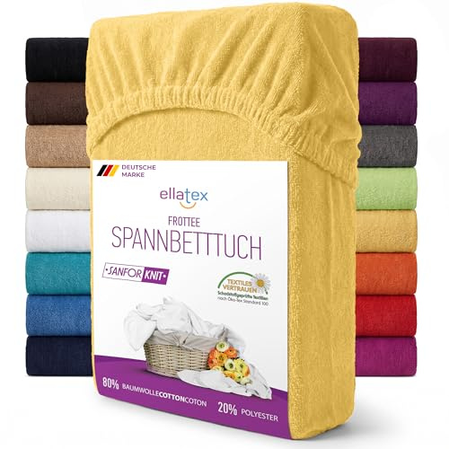 EllaTex Frottee Spannbettlaken 90x200–100x200 – 200 g/m², weich, saugfähig & langlebig, elastisches Spannbetttuch, Farbe: Gelb