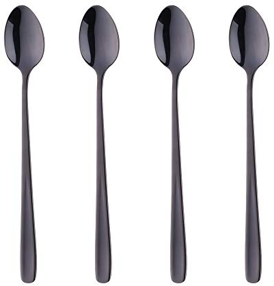 18/10 Acciaio Inossidabile Latte Macchiato Cucchiaio Nero Ghiaccio Cucchiaino, Bisda 4 pezzi Manico Lungo Cucchiaio per Cioccolata Calda Bevanda Calda, Lavastoviglie Sicuro