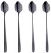 BISDARUN Latte Spoons 18/10 Stainless Steel Long Handle Dessert Spoon Sundae Spoon Set of 4 Black Cappuccino Spoons Coffee Ice Teaspoon 20 CM/7.9 Inch