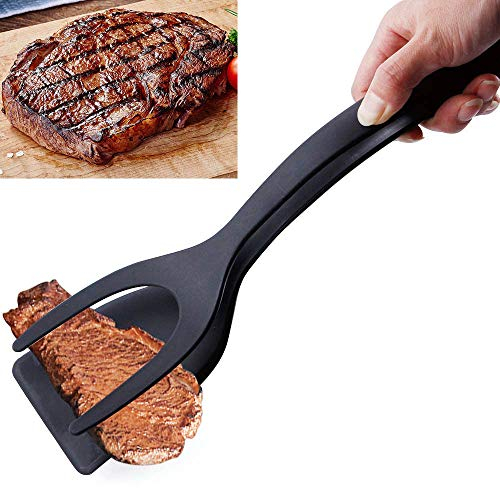 Esoes 2-in-1 Multifunktions-Spiegeleiwender, Silikon, BPA-frei, Küchenspatel, Küchenzange, 31*12*8.5cm, Schwarz, Wenden und Greifen, Kochen, Backen, Basteln