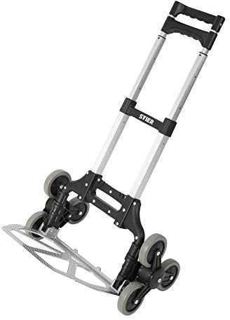 STIER Aluminium Sackkarre Treppensteiger Tragkraft 70kg | Sackkarre klappbar, Griff Höhenverstellbar, Ladefläche mit Antirutsch-Profil, Vollgummi-Bereifung, Treppensackkarre