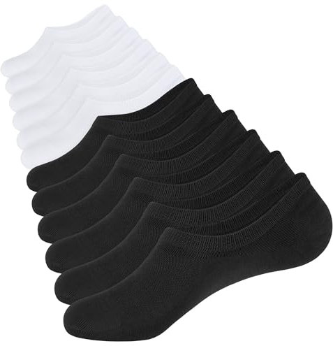 CLOSEMATE Trainer Invisible Ankle No Show Socks for Men Women Ladies 6 Pairs Low Cut Casual Cotton Liner Socks with Non-Slip Silicone Stripes(3Black3White,Size M)