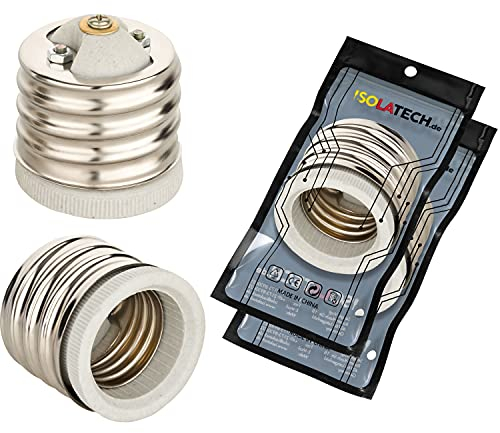 ISOLATECH 2Stk E40 auf E27 Adapterfassung für E27 Lampenfassung LED Konverter für Energiesparlampen (max. 250V/2A) Leuchtmittel Küche Badezimmer Decke Installation Keramik Sockel hitzebeständig