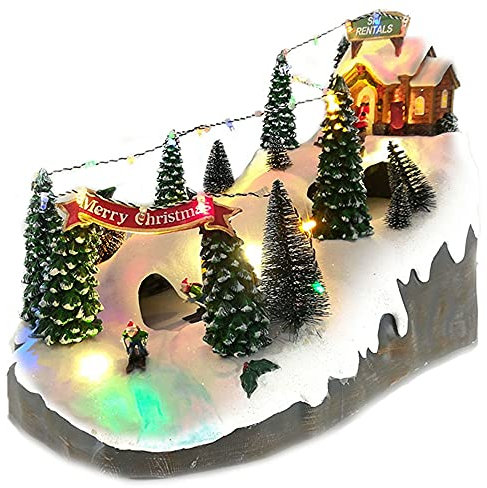 Scenario Villaggio Natalizio Pista da Sci con Albero di Natale Neve Igloo luci Suono e Movimento Decorazione casa Idea Regalo per Bambini