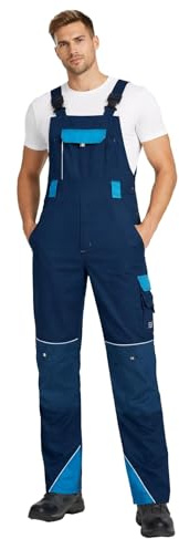 BWOLF Brave Tuta da Lavoro Uomo Salopette da Lavoro Uomo con Tasche multifunzionali Rinforzato con Poliestere 600D (L, Azzurro/Blu)