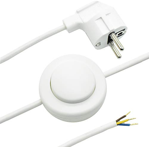 4m Anschlusskabel Weiß 3G 0,75 mm² mit Schutzkontakt Winkelstecker und Fußschalter Lampenkabel Zuleitung