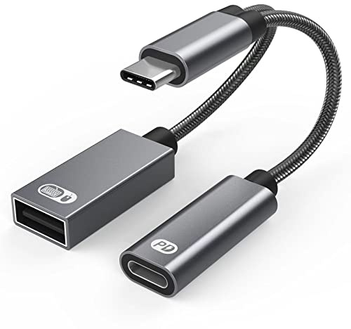 SURPRIZON Adaptateur USB C vers USB OTG et câble de Charge, répartiteur USB-C 2 en 1 avec PD 60 W Charge Rapide Type C OTG et Port USB A Femelle Compatible avec Chromecast Google TV, iPad Pro (Gray)