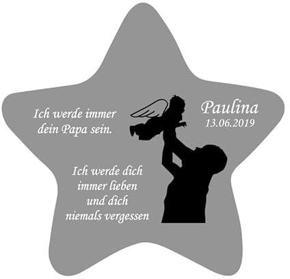 Erinnerung an EIN Sternenkind | Stern aus Holz grau lackiert 17 x 17 cm | Geschenk zur Beerdigung | Sternenpapa